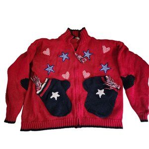 Vintage Marsh Landing Sweater Jacket Large Pockets Zipper Shoulder Pads Heavy